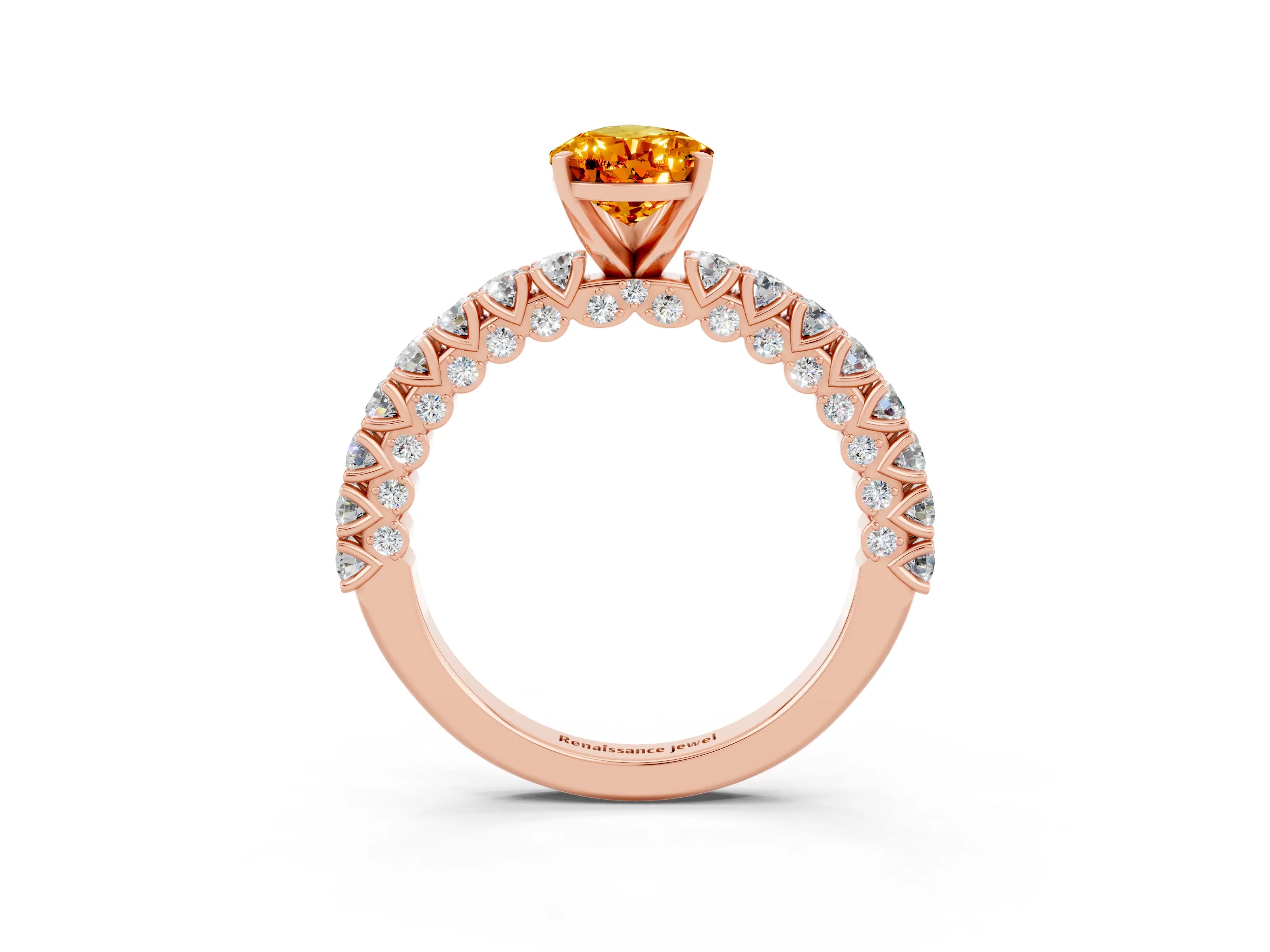 Rose gold Pear Cut Diamond Pavé Band Solitaire Ring with Prong Setting_3