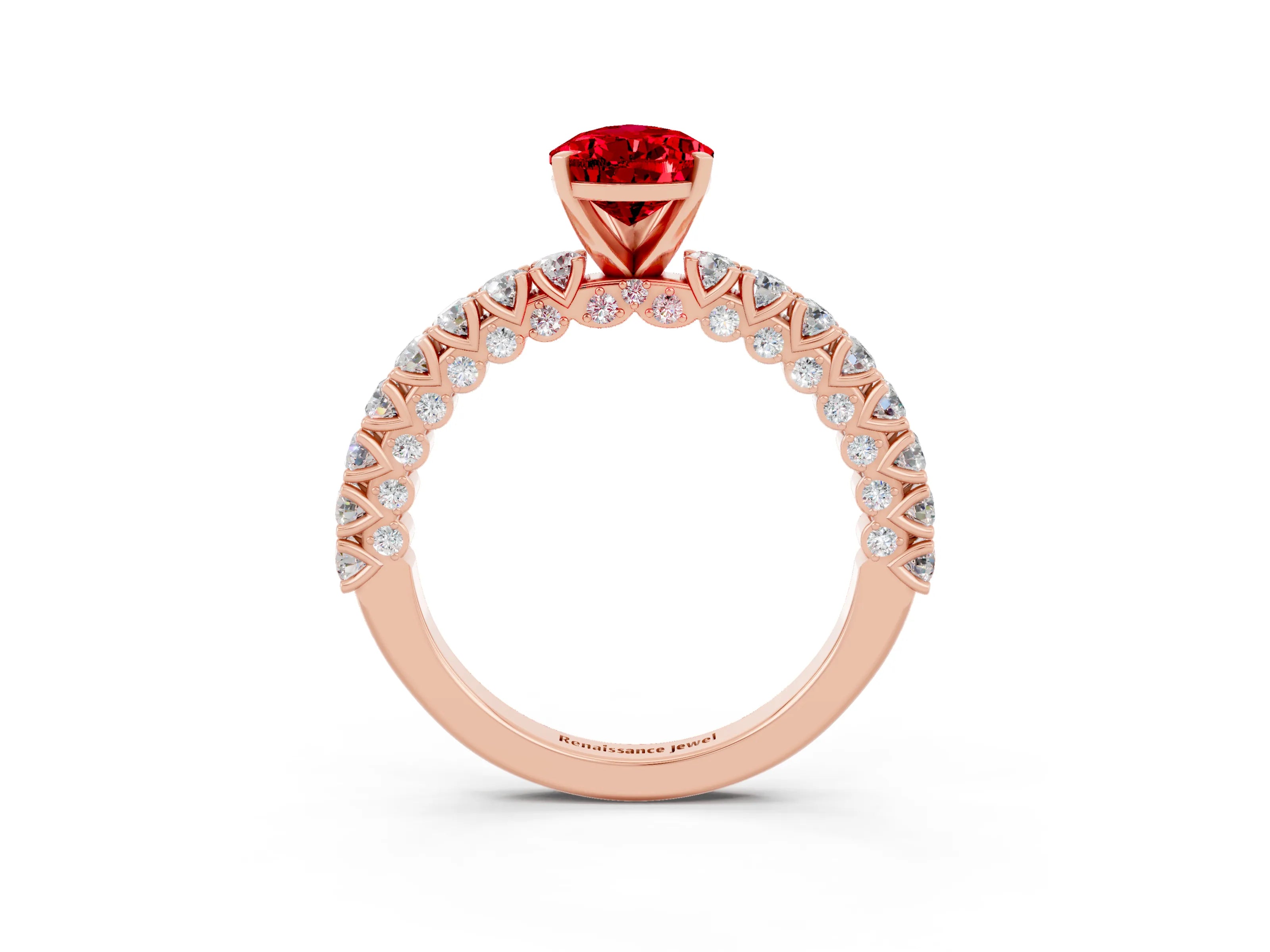 Rose gold Pear Cut Diamond Pavé Band Solitaire Ring with Prong Setting_3