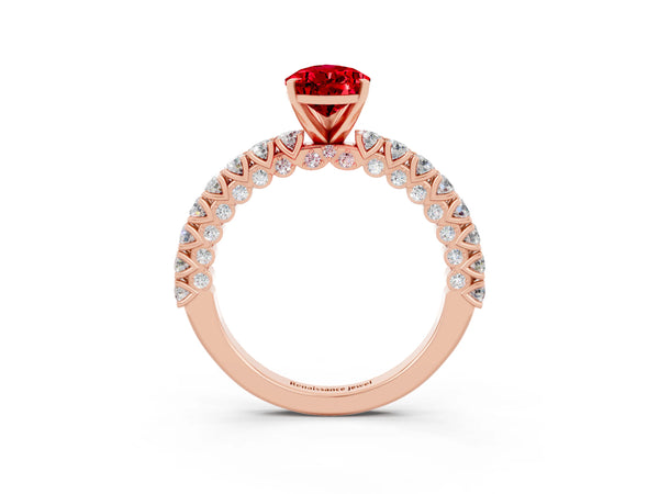 Rose gold Pear Cut Diamond Pavé Band Solitaire Ring with Prong Setting