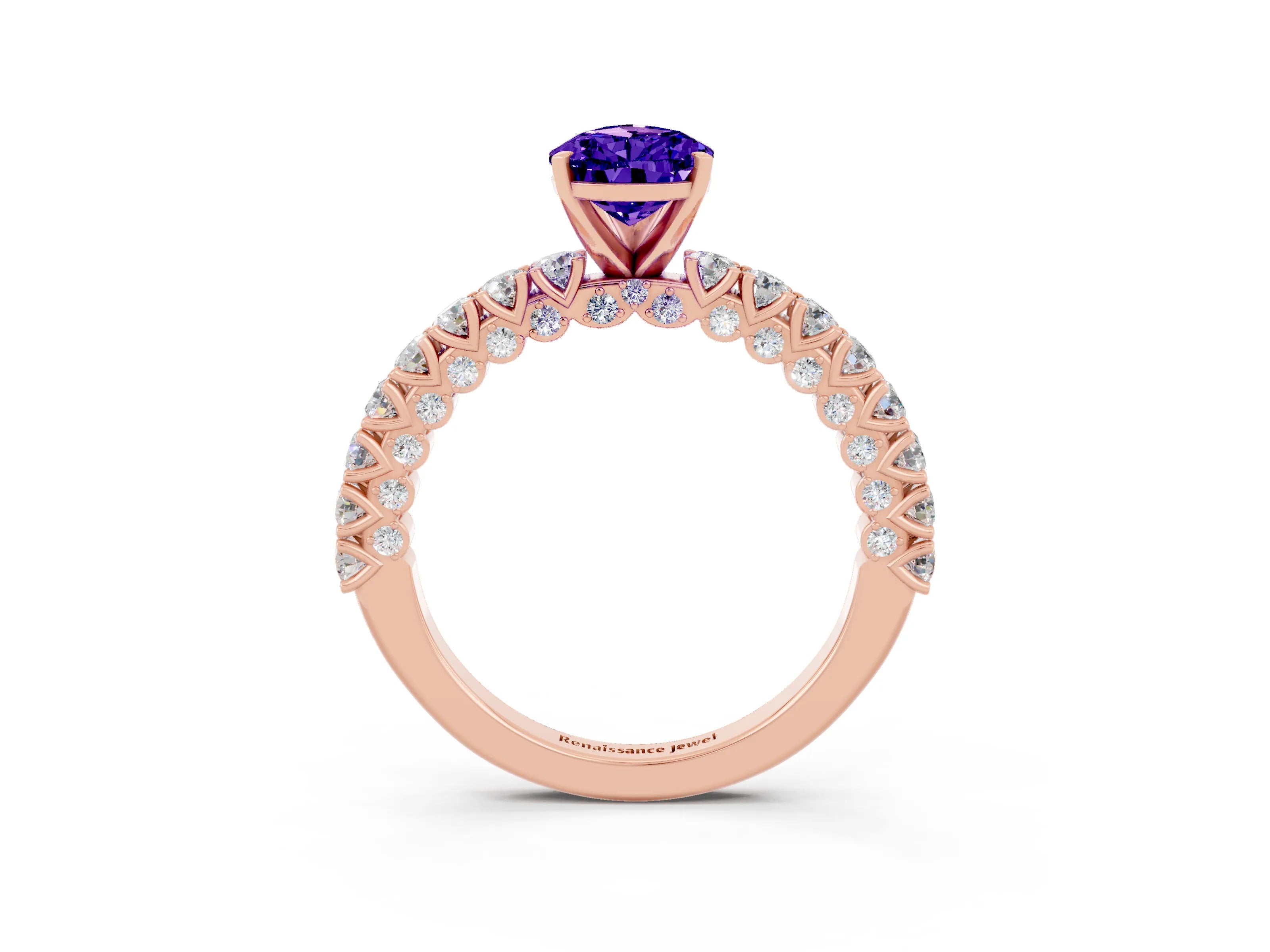 Rose gold Pear Cut Diamond Pavé Band Solitaire Ring with Prong Setting_3