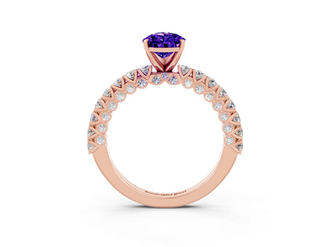 Rose gold Pear Cut Diamond Pavé Band Solitaire Ring with Prong Setting_3