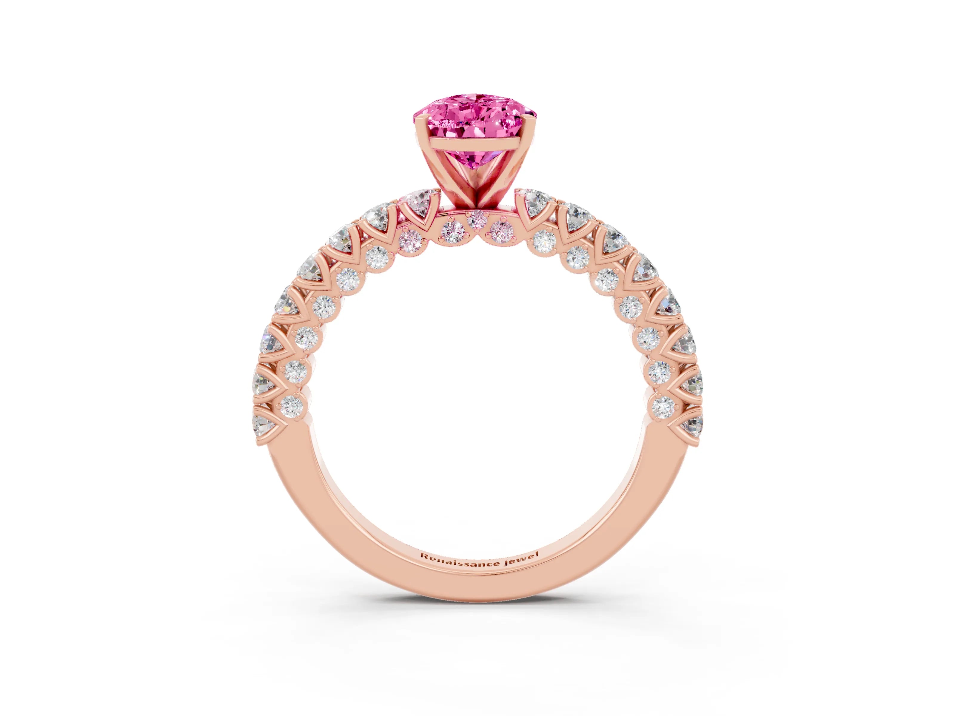 Rose gold Pear Cut Diamond Pavé Band Solitaire Ring with Prong Setting_3
