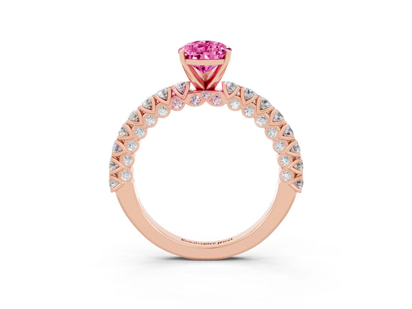 Rose gold Pear Cut Diamond Pavé Band Solitaire Ring with Prong Setting