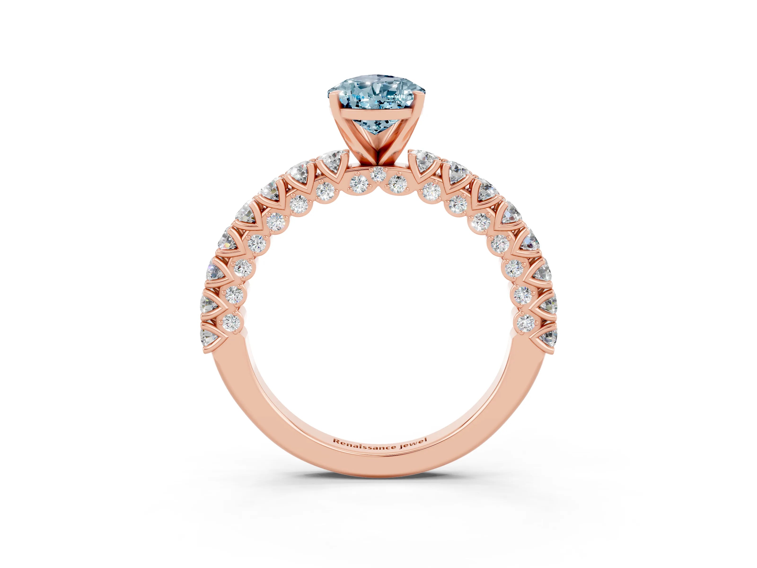 Rose gold Pear Cut Diamond Pavé Band Solitaire Ring with Prong Setting_3
