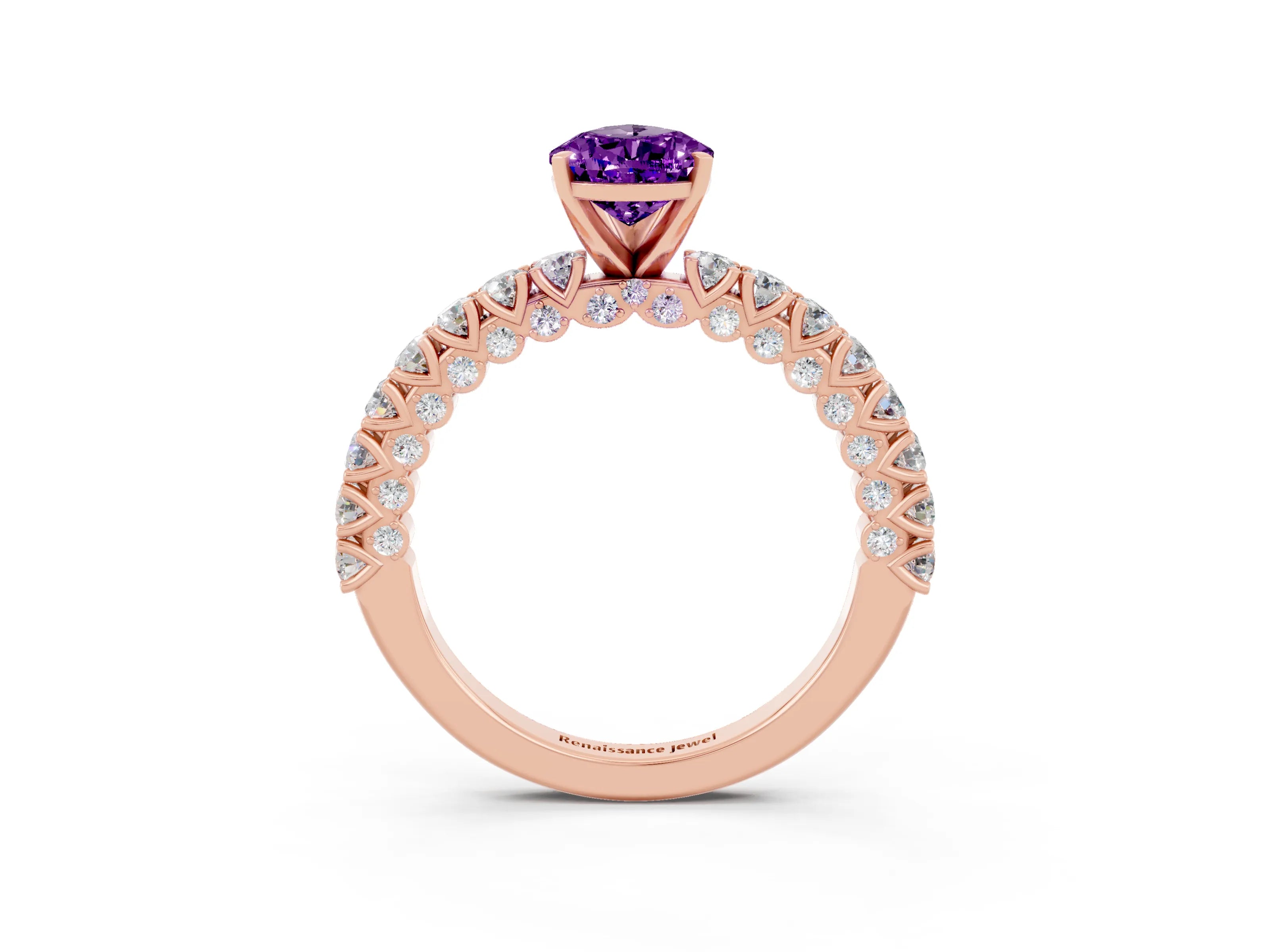 Rose gold Pear Cut Diamond Pavé Band Solitaire Ring with Prong Setting_3