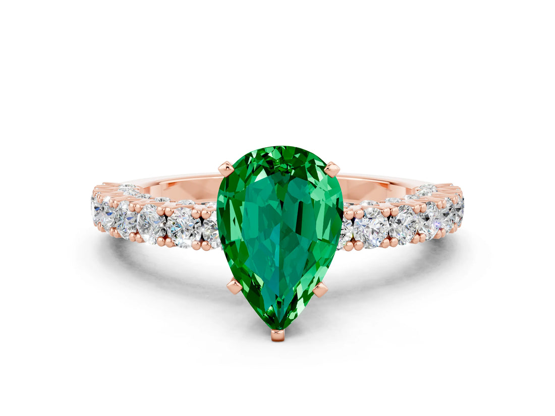 Rose gold Pear Cut Diamond Pavé Band Solitaire Ring with Prong Setting