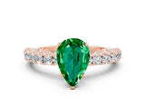 Rose gold Pear Cut Diamond Pavé Band Solitaire Ring with Prong Setting
