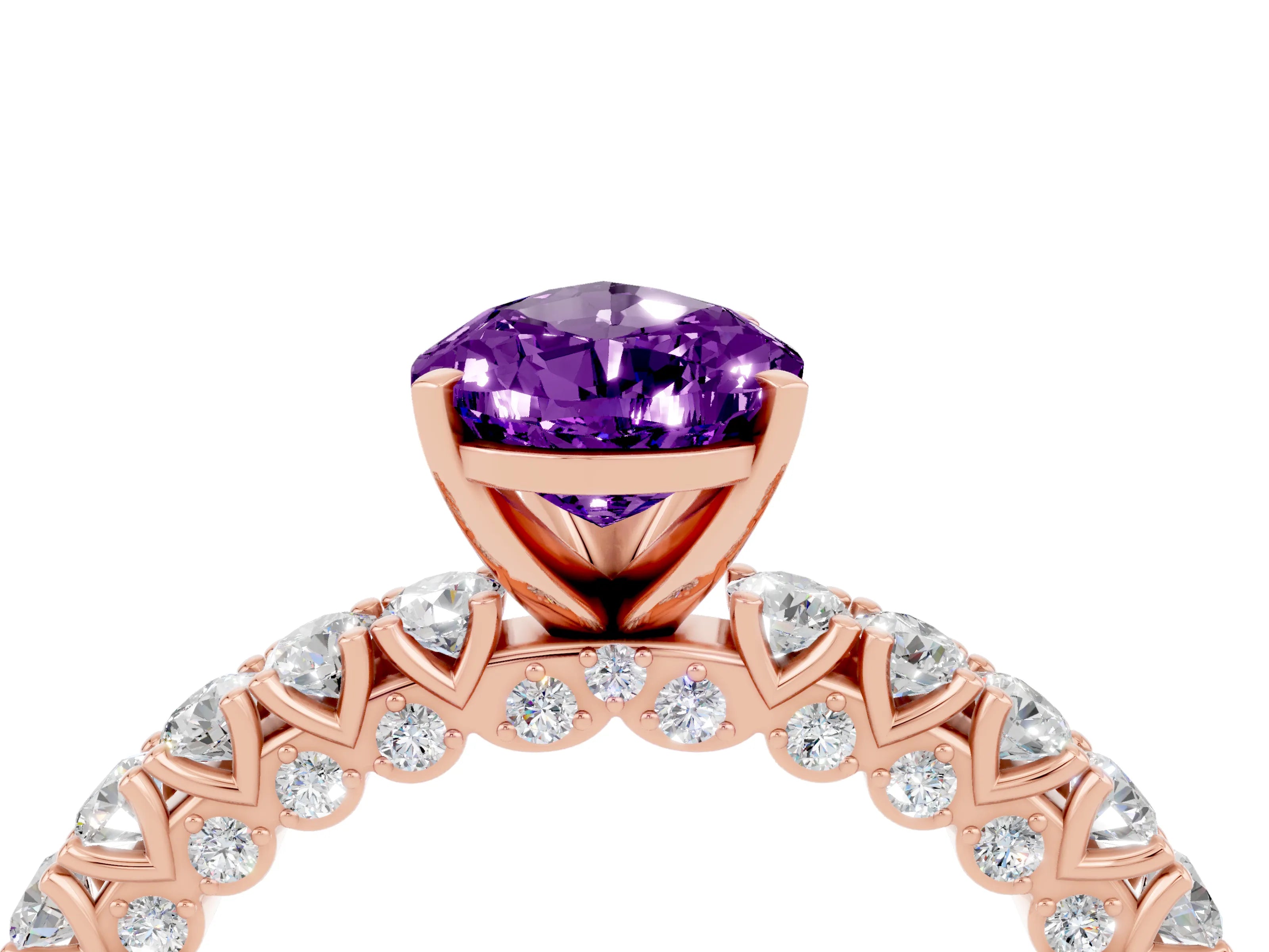 Rose gold Pear Cut Diamond Pavé Band Solitaire Ring with Prong Setting_4