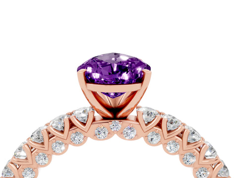 Rose gold Pear Cut Diamond Pavé Band Solitaire Ring with Prong Setting_4