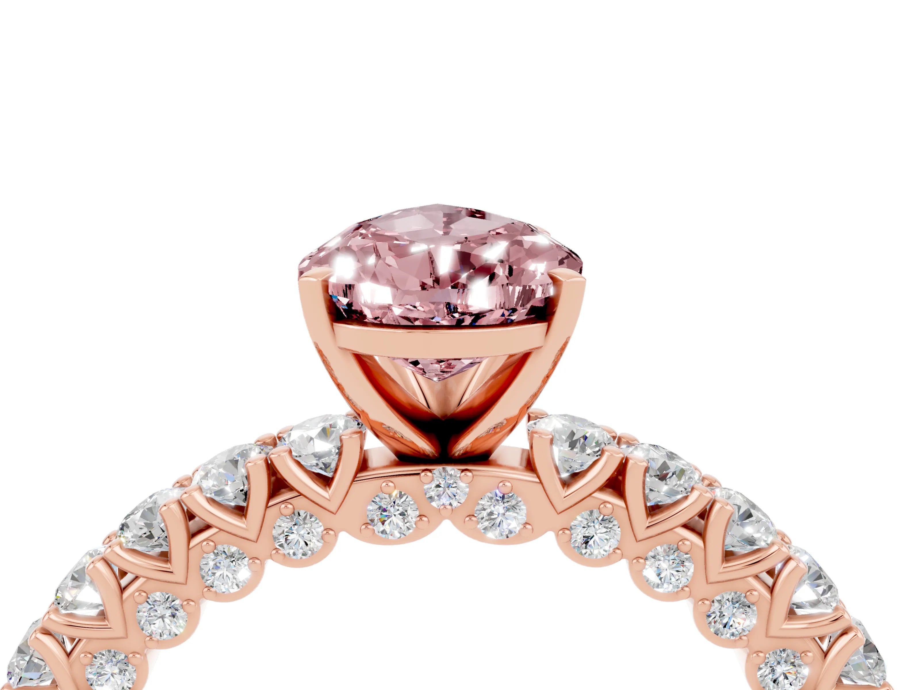Rose gold Pear Cut Diamond Pavé Band Solitaire Ring with Prong Setting_4