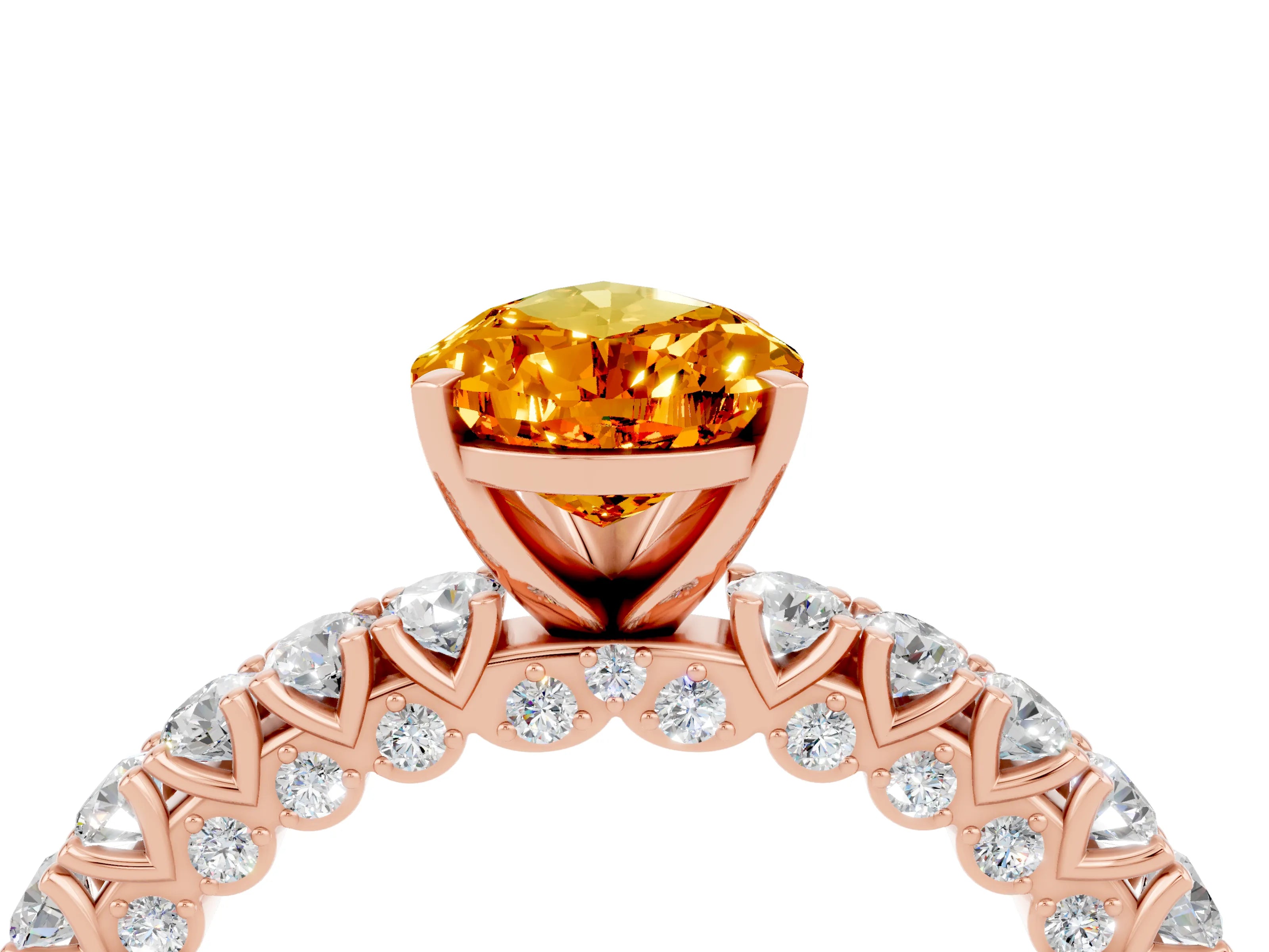 Rose gold Pear Cut Diamond Pavé Band Solitaire Ring with Prong Setting_4