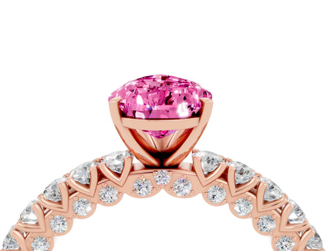 Rose gold Pear Cut Diamond Pavé Band Solitaire Ring with Prong Setting_4