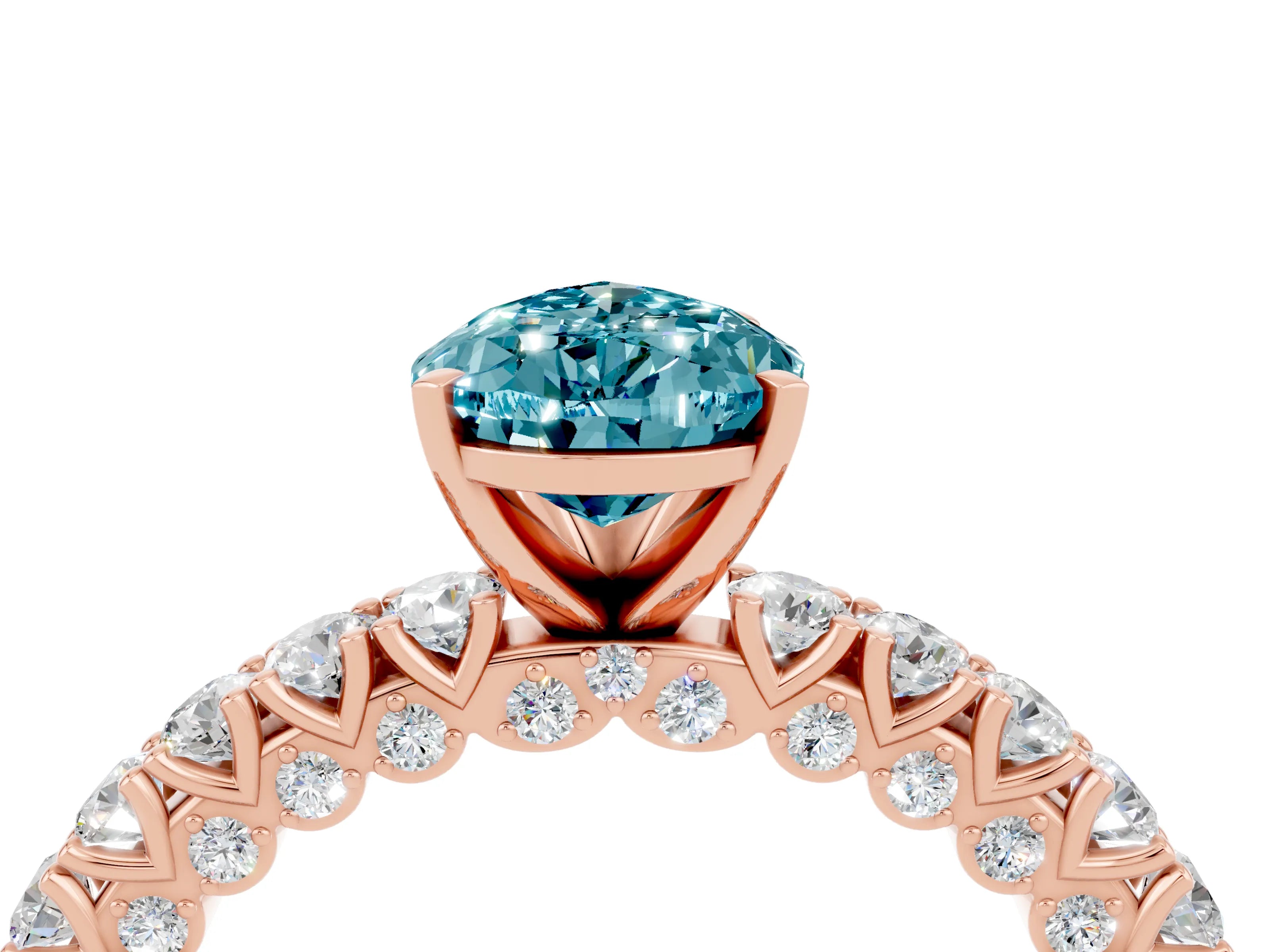 Rose gold Pear Cut Diamond Pavé Band Solitaire Ring with Prong Setting_4