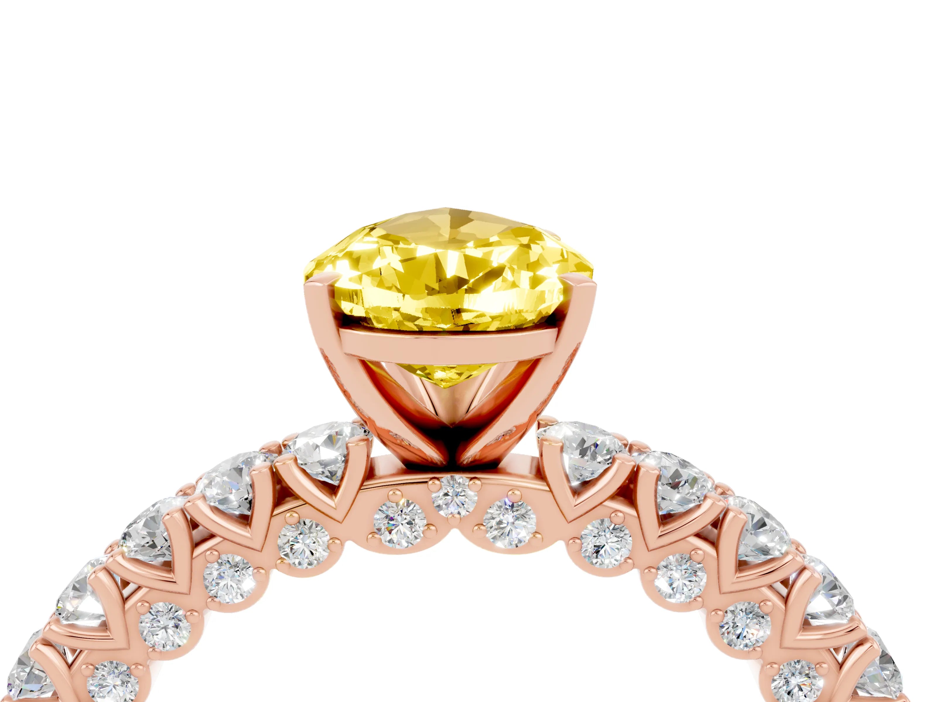 Rose gold Pear Cut Diamond Pavé Band Solitaire Ring with Prong Setting_4