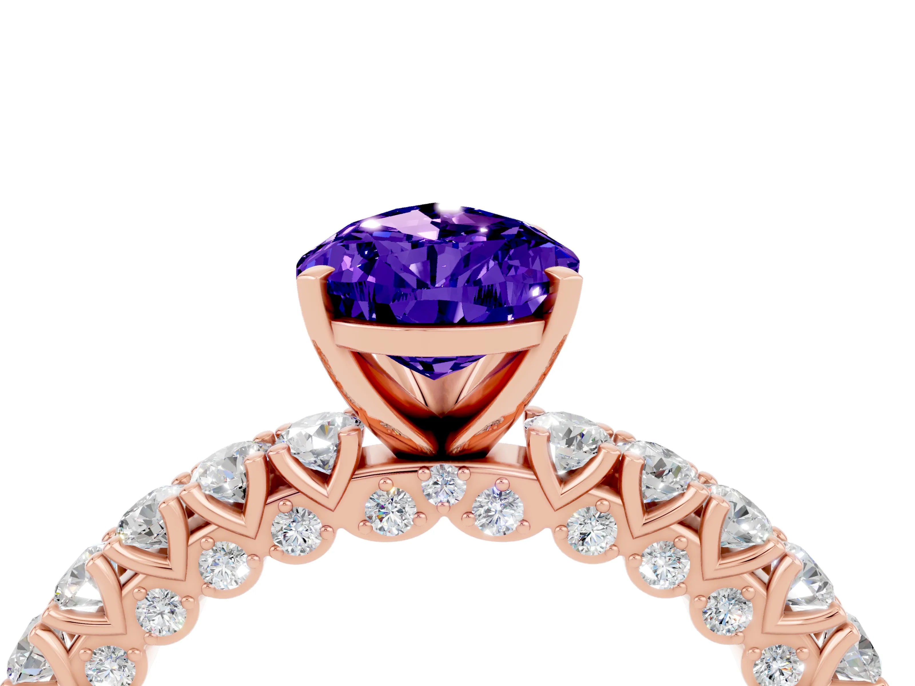 Rose gold Pear Cut Diamond Pavé Band Solitaire Ring with Prong Setting_4