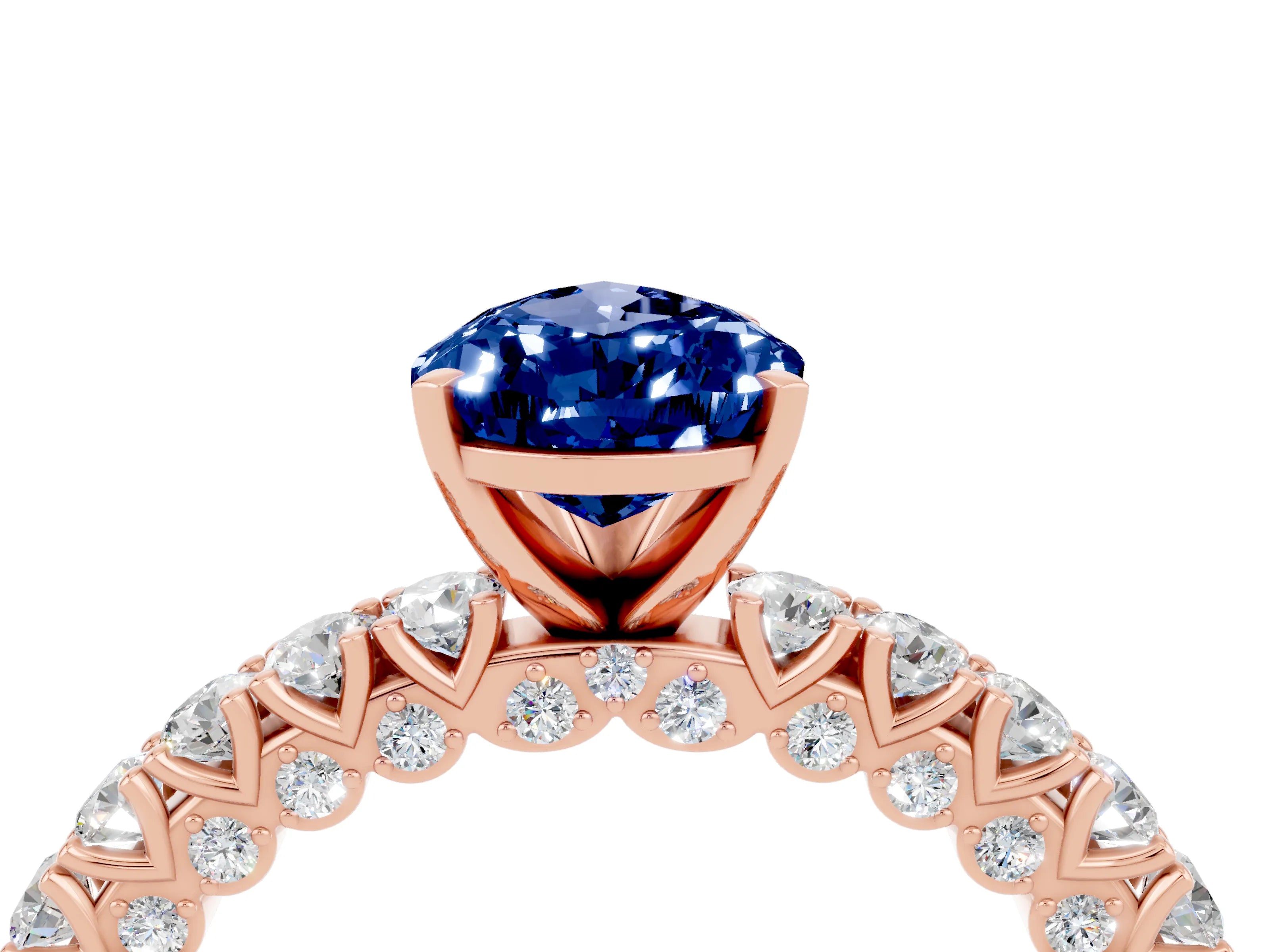 Rose gold Pear Cut Diamond Pavé Band Solitaire Ring with Prong Setting_4