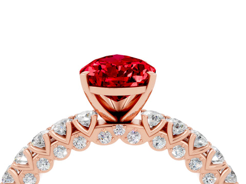 Rose gold Pear Cut Diamond Pavé Band Solitaire Ring with Prong Setting_4