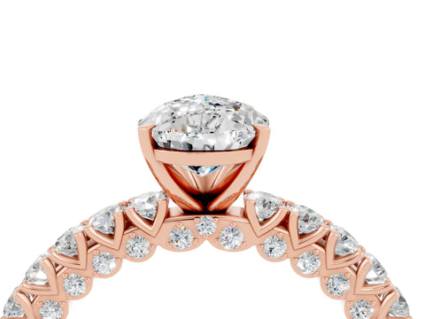 Rose gold Pear Cut Diamond Pavé Band Solitaire Ring with Prong Setting_4