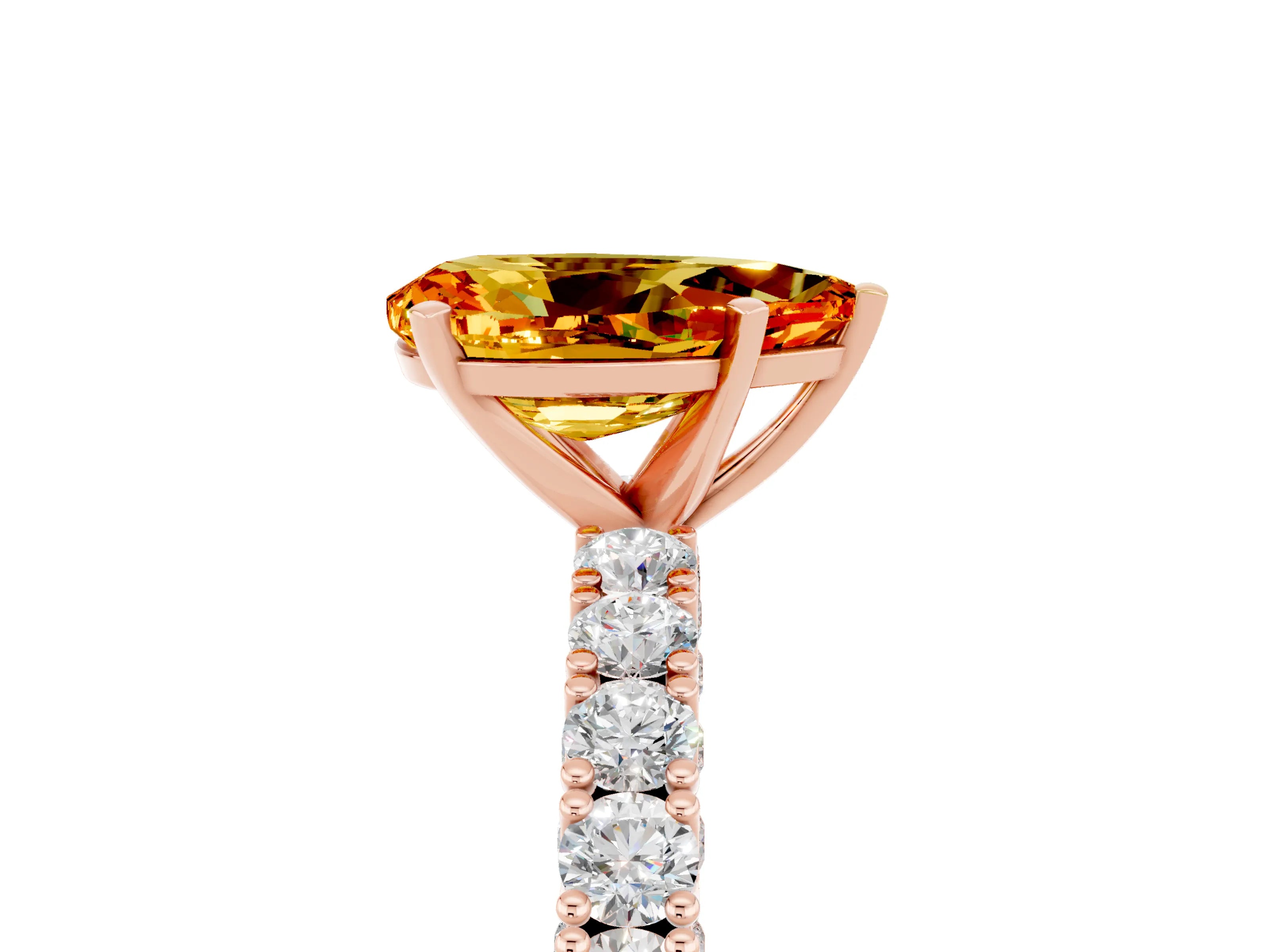 Rose gold Pear Cut Diamond Pavé Band Solitaire Ring with Prong Setting_5