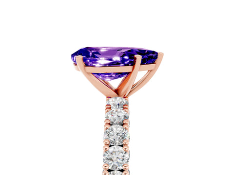 Rose gold Pear Cut Diamond Pavé Band Solitaire Ring with Prong Setting_5