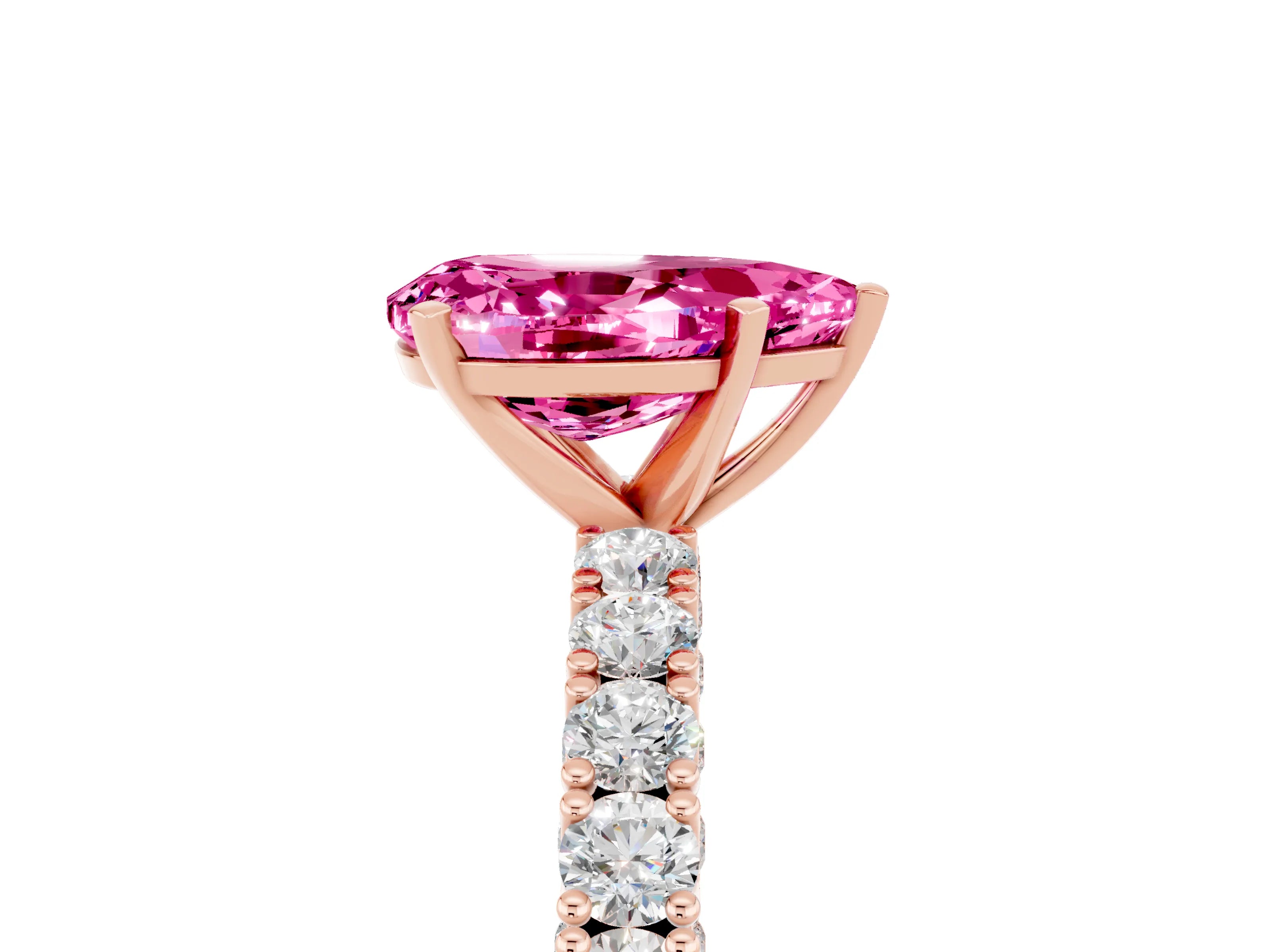 Rose gold Pear Cut Diamond Pavé Band Solitaire Ring with Prong Setting_5