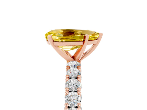 Rose gold Pear Cut Diamond Pavé Band Solitaire Ring with Prong Setting_5