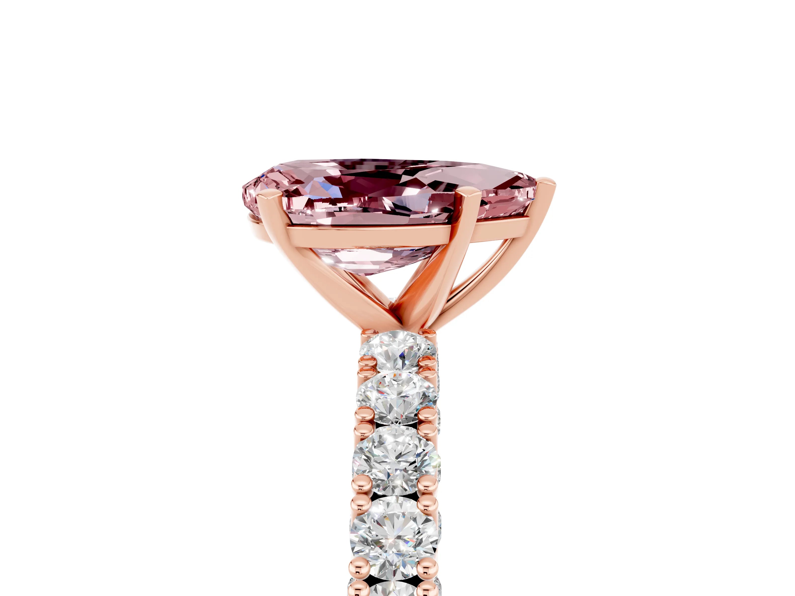 Rose gold Pear Cut Diamond Pavé Band Solitaire Ring with Prong Setting_5