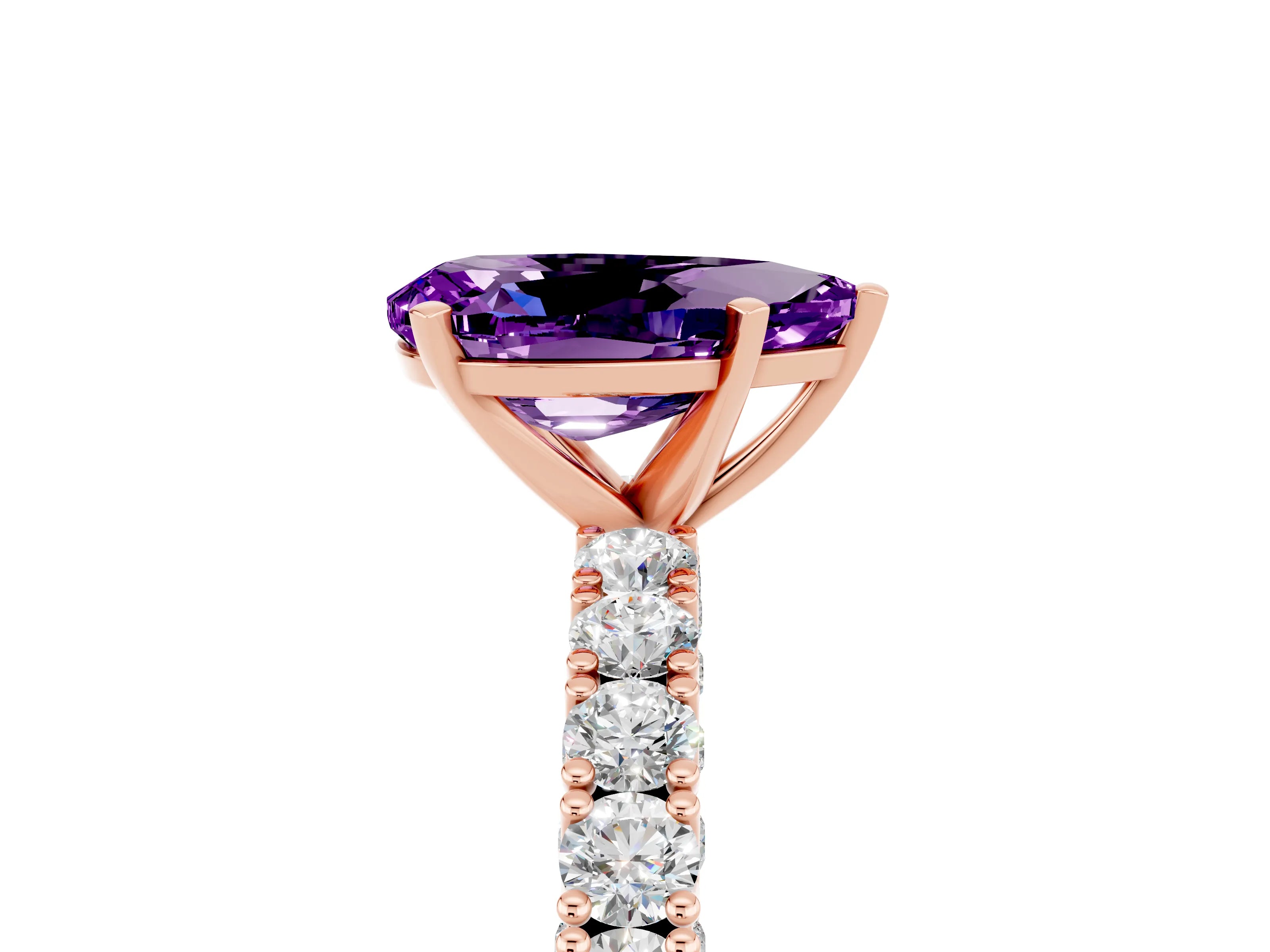 Rose gold Pear Cut Diamond Pavé Band Solitaire Ring with Prong Setting_5