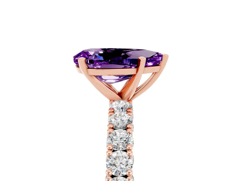 Rose gold Pear Cut Diamond Pavé Band Solitaire Ring with Prong Setting_5