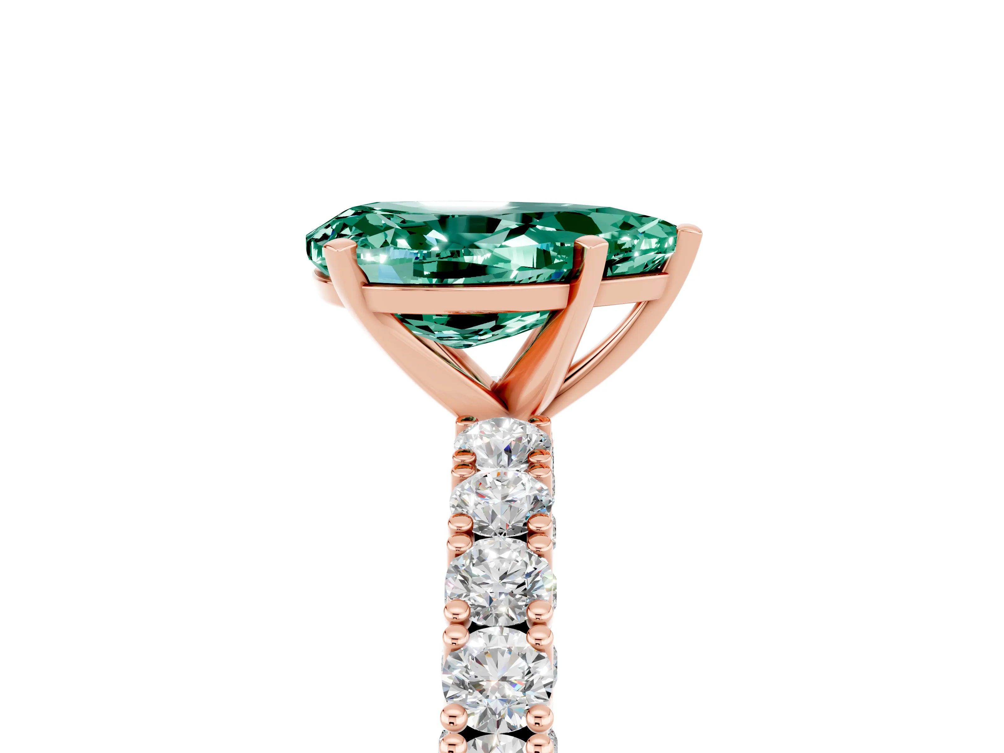 Rose gold Pear Cut Diamond Pavé Band Solitaire Ring with Prong Setting_5