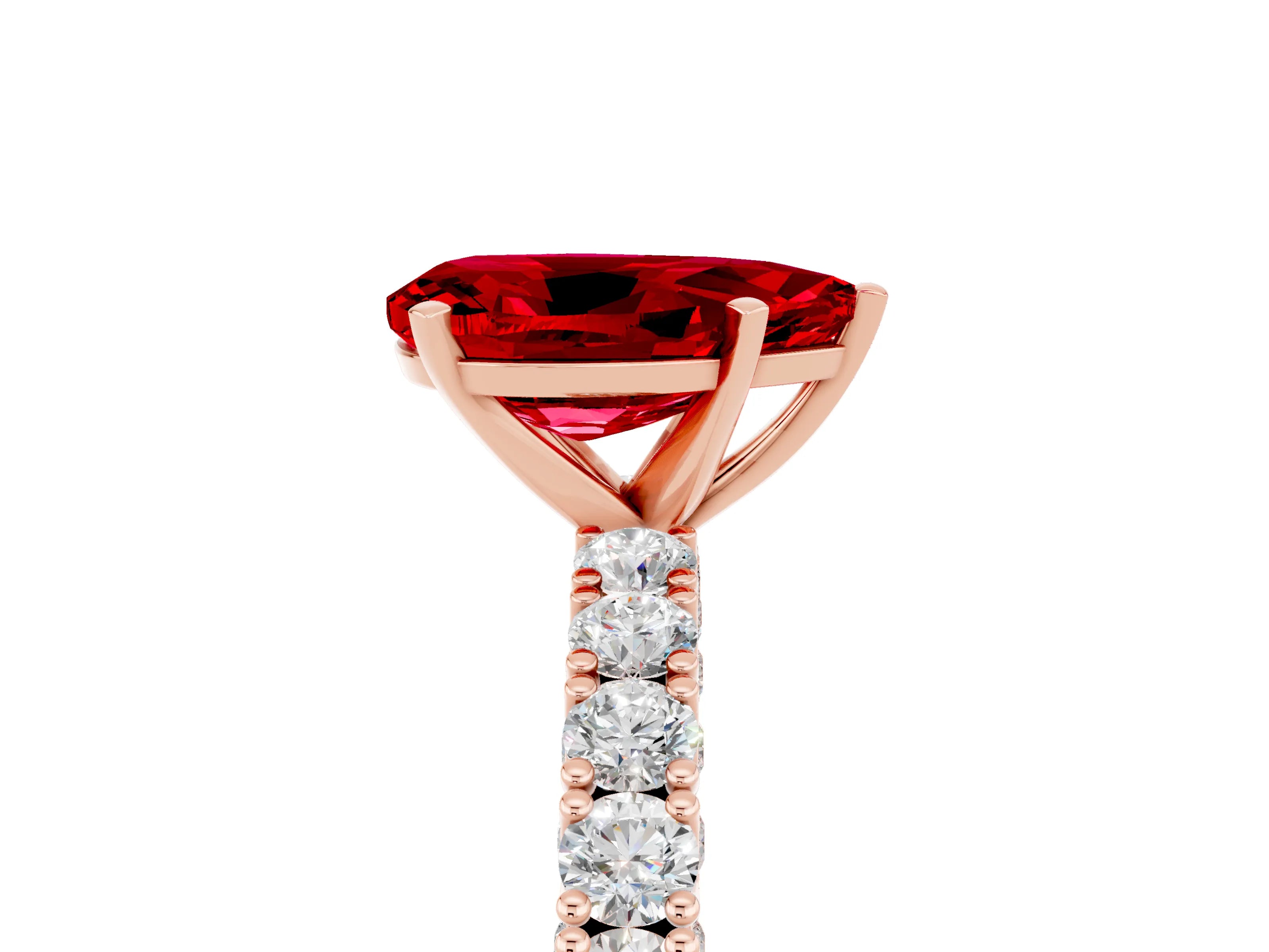 Rose gold Pear Cut Diamond Pavé Band Solitaire Ring with Prong Setting_5