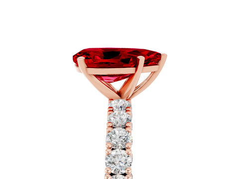 Rose gold Pear Cut Diamond Pavé Band Solitaire Ring with Prong Setting_5
