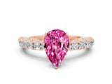 Rose gold Pear Cut Diamond Pavé Band Solitaire Ring with Prong Setting