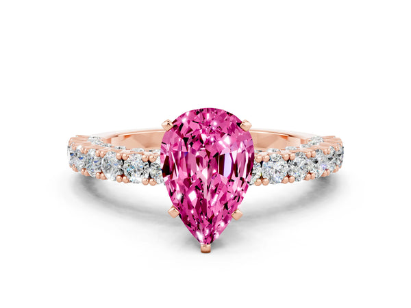Rose gold Pear Cut Diamond Pavé Band Solitaire Ring with Prong Setting