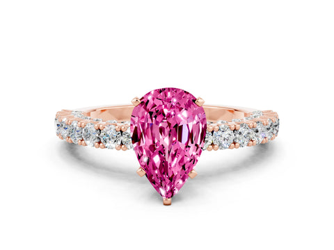 Rose gold Pear Cut Diamond Pavé Band Solitaire Ring with Prong Setting