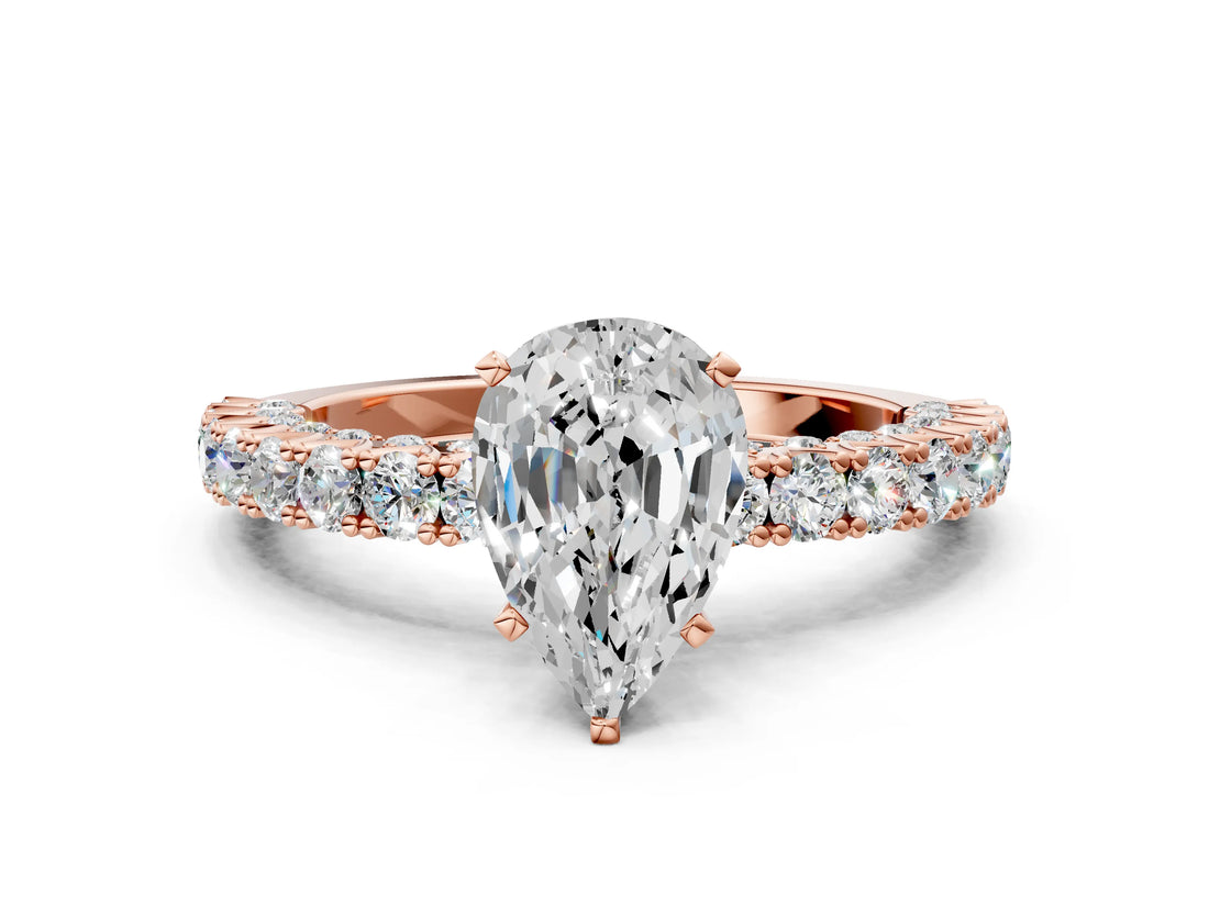 Rose gold Pear Cut Diamond Pavé Band Solitaire Ring with Prong Setting_69