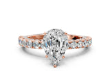 Rose gold Pear Cut Diamond Pavé Band Solitaire Ring with Prong Setting_69
