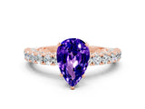 Rose gold Pear Cut Diamond Pavé Band Solitaire Ring with Prong Setting