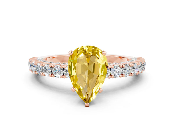 Rose gold Pear Cut Diamond Pavé Band Solitaire Ring with Prong Setting