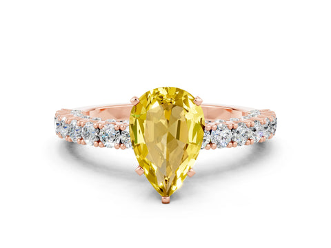 Rose gold Pear Cut Diamond Pavé Band Solitaire Ring with Prong Setting