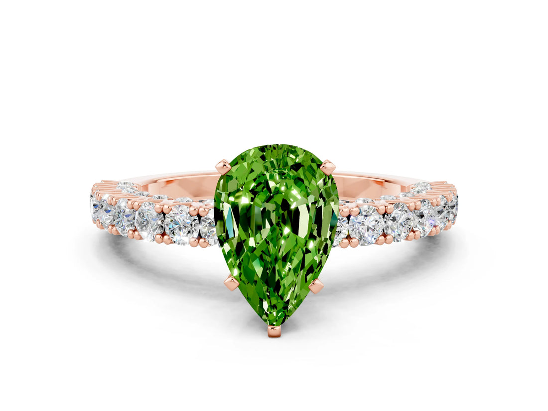 Rose gold Pear Cut Diamond Pavé Band Solitaire Ring with Prong Setting