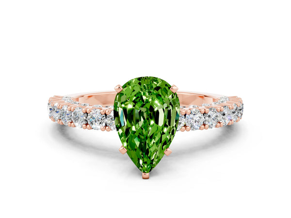Rose gold Pear Cut Diamond Pavé Band Solitaire Ring with Prong Setting