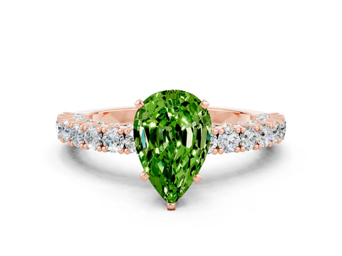Rose gold Pear Cut Diamond Pavé Band Solitaire Ring with Prong Setting