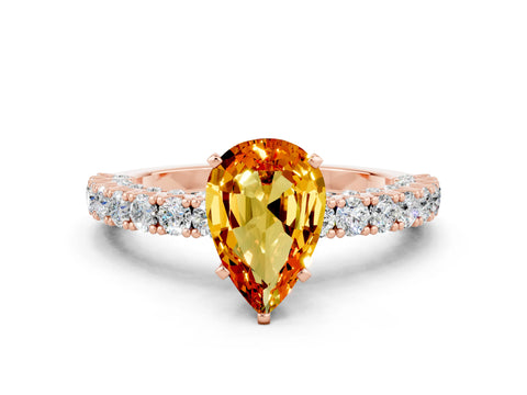 Rose gold Pear Cut Diamond Pavé Band Solitaire Ring with Prong Setting