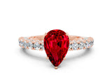 Rose gold Pear Cut Diamond Pavé Band Solitaire Ring with Prong Setting
