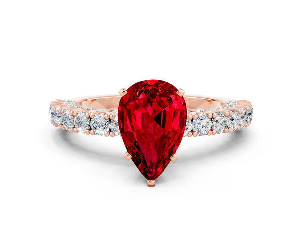 Rose gold Pear Cut Diamond Pavé Band Solitaire Ring with Prong Setting
