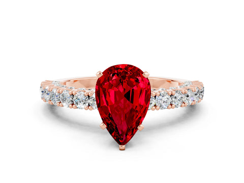 Rose gold Pear Cut Diamond Pavé Band Solitaire Ring with Prong Setting