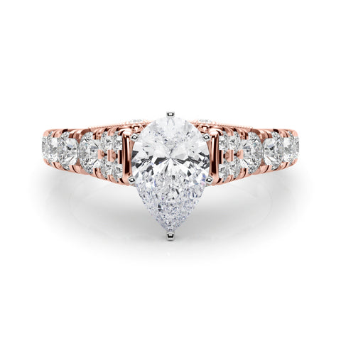 Rose gold Pear Cut Diamond Pavé Band Solitaire with Four-Prong Setting 1