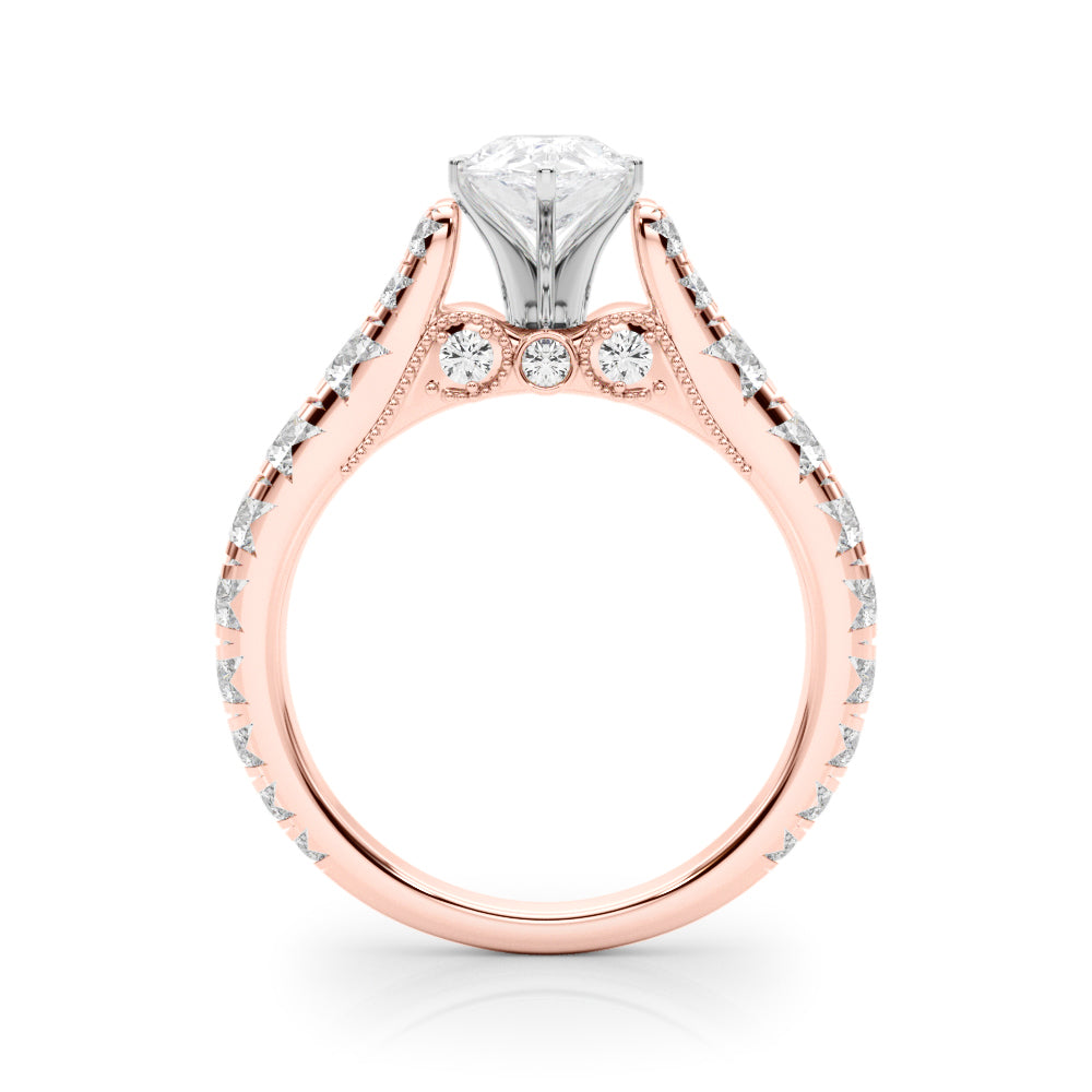 Rose gold Pear Cut Diamond Pavé Band Solitaire with Four-Prong Setting 2