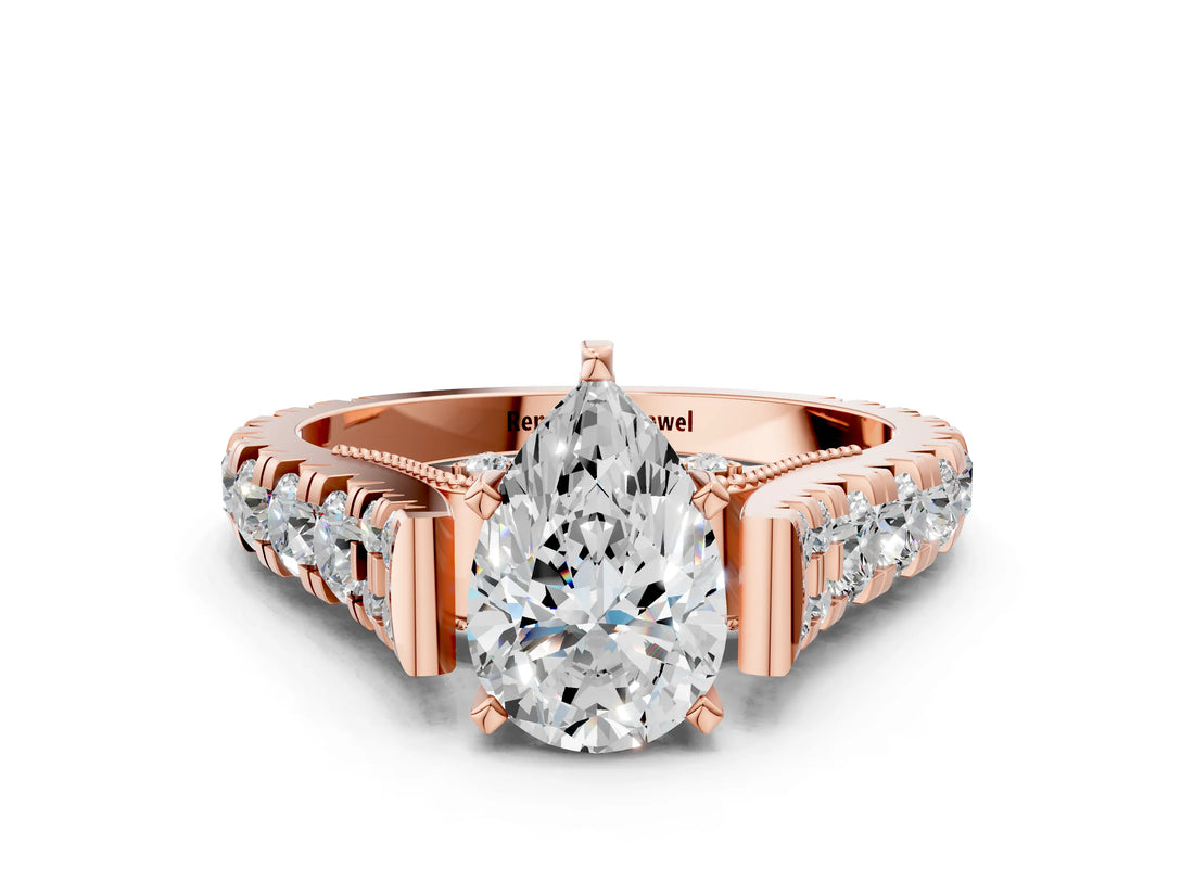 Rose gold Pear Cut Diamond Pavé Band Solitaire with Four-Prong Setting_20